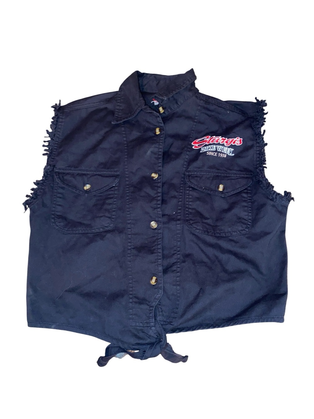 Sturgis Black Sleeveless Button-Down Tie Front Shirt